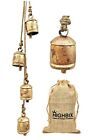 New Listing Harmony 4 Cow Bells Cluster on Rope Large Rustic Vintage Lucky Cow Bells Gold