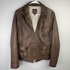 GAP Womens Leather Jacket Size Large Brown Zip Up 3 Pocket Coat Y2K Vintage