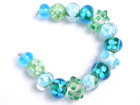 New 15 pc set Fine Murano Lampwork Glass Beads - 12mm flowers & dots - A7108c