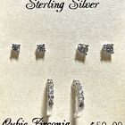 Sterling Silver 925 Earrings 3 Pairs Set CZ Small Hoop Tiny Studs Post