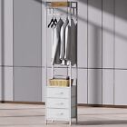 Freestanding Tall Closet Organizer Small Space Clothes Rack with Drawers White