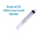 10mL PACK of 25 LUER LOCK STERILE SYRINGES 10cc Sterile Syringe Only No Needle