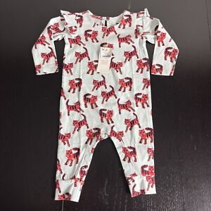 NWT Tea Collection Baby Girl 6-9M One-Piece Ruffle Shoulder Romper Tiger Print