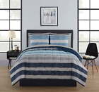 Mainstays Blue Stripe 7 Piece Bed in a Bag Comforter Set with Sheets, Queen
