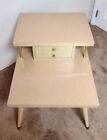 Vintage Mid Century 2 Tier Step Side Accent End Table Blonde Laminate MCM 60s