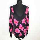 Cabi Rococo black pink floral deep v neck sweater size Medium #4102