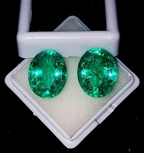 14 Ct Natural Zambian Green Emerald Oval Cut Certified Stunning Gemstone Pair