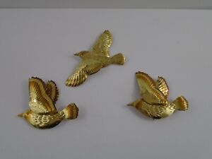 Vintage Flying Birds HOMCO HOME INTERIORS Shiny Brass Wall Decor 1179 Set of 3