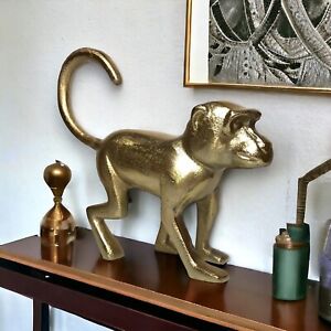 Mid-Century Modern Brass Monkey Figure Vintage Statue Home Decor