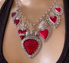 Sacred Heart Necklace Ex Voto Necklace Milagros Red Charms Talisman Jewelry