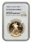 1986-W $50 Gold Eagle NGC PR70DCAM