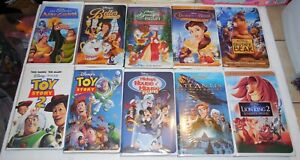 Huge VHS lot of 10 Family Disney Animation Movies Tapes Toy Story Lion King