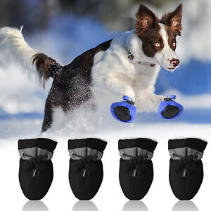 4Pcs Warm Pet Dog Boots Waterproof Cotton Anti-slip Reflective Puppy Snow Shoes