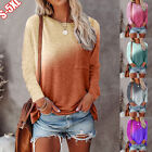Women Long Sleeve Tie Dye Pullover T Shirt Ladies Casual Tunic Loose Tops Blouse