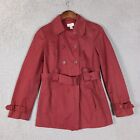 Ann Taylor Loft Jacket Women's 2 Red Belted Buckle Double Breasted Trench Coat
