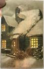 Snow-Covered COTTAGE On Lovely HOLD-TO-LIGHT HTL Vintage 1906 CHRISTMAS Postcard