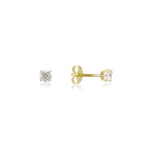 10K Solid Yellow Gold CZ Round Cut Solitaire Stud Earrings Basket 1.5-10mm Cubic