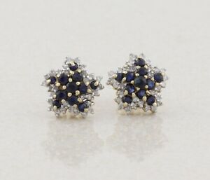 10k Yellow Gold Natural Sapphire and Diamond Earrings Stud Post Earring