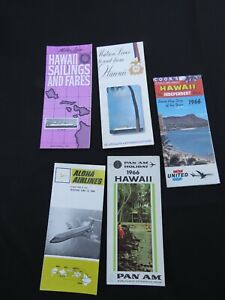 Lot of 5 1965 Hawaii Airline Brochures Matson Aloha PanAm United Schedules