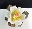 Vintage Capodimonte Figurine Rose Flower Yellow Made in Italy Silver Stem Leaves