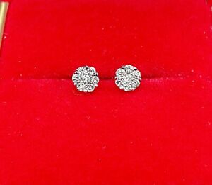 DEAL! 0.25 Natural Diamond Flower Shaped Halo Cluster Stud Earrings 14K Gold