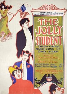 New Listing1902 The Jolly Student March Two Step Zickel Publishing Large Format Sheet Music
