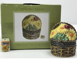 “Sunflower Basket” National Home Gardening Club, Porcelain Trinket Box, PHB