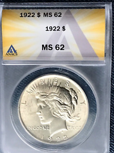 1922 Peace Silver Dollar ANACS Certified MS-62 Uncirculated Coin