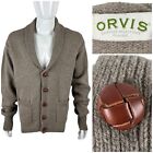 Orvis Mens Large Cardigan Sweater Wool Shawl Collar Button Up Sweater Tan EUC