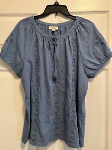 Style & Co. Blue Cotton Knit Peasant Top Size XL