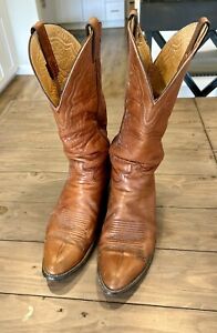 Western mens Cowboy Boots, tan stitched leather size 12