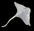 Vintage Sleek Pave Crystal & Green Rhinestone Cast Stingray Pin Brooch
