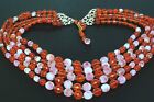 Vtg West Germany Hyacinth Opalescent Orange Glass Bead 5 Strand Drape Necklace