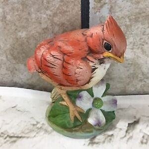 Baby Cardinal Figurine Andrea by Sadek 6350 Porcelain Bird on Dogwood Japan VTG