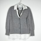 MAGASCHONI Mixed Media Gray Cashmere V-neck Sweater & White Collared Shirt Small