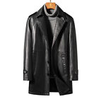 Men Trench Coat 3 Button Closer Black Genuine Lambskin Party Wear Sheepskin Coat