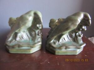 Rookwood Production Matte Green/Brown Rook Bookends 1928