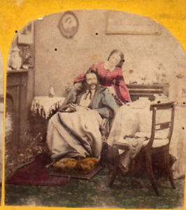 A Wife As She Should Be.  Tinted Stereoview Photo