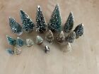 Vintage Bottle Brush Frosted Christmas Trees Set Village Accessories Lot of 17