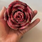 Vintage Blown Glass Jumbo Clip On RED ROSE Christmas Ornament Holiday Tree