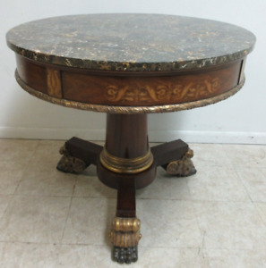 New ListingMaitland Smith Marble Top Mahogany Paw Foot Federal Round Center Card Table