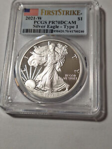 2021 Type 2  American Silver Eagle PCGS PR70 DCAM - First Strike - Flag Label