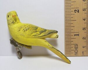Vintage Bisque Ceramic Clip on Bird Christmas Ornament Yellow Parakeet Japan