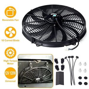16 inch Universal Slim Fan Push Pull Electric Radiator Cooling 12V w/ Mount Kit