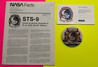 STS-9 SPACE SHUTTLE COLUMBIA PARTICIPATED LAUNCH CARD FACT SHEET & LARGE BUTTON