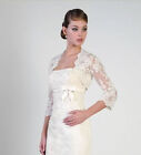 2024 NEW White Ivory Lace Shawl Bolero Wedding Jacket Bridal Size 3/4 Sleeve