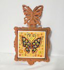 Vtg Orange Cast Iron Trivet Butterfly Flowers Tile Price Imports Japan 9.5×5.5