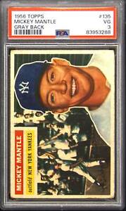 New Listing1956 Topps #135 Mickey Mantle Gray Back PSA 3