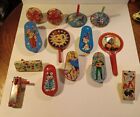 Lot of 14 Vintage Tin Litho Toy Party Noisemakers FIESTA  CLOWNS PRETTY LADY