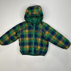 Patagonia Reversible Puffer Jacket Bous 18-24 months Hooded Plaid Green Blue